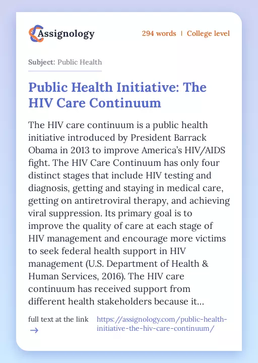 Public Health Initiative: The HIV Care Continuum - Essay Preview