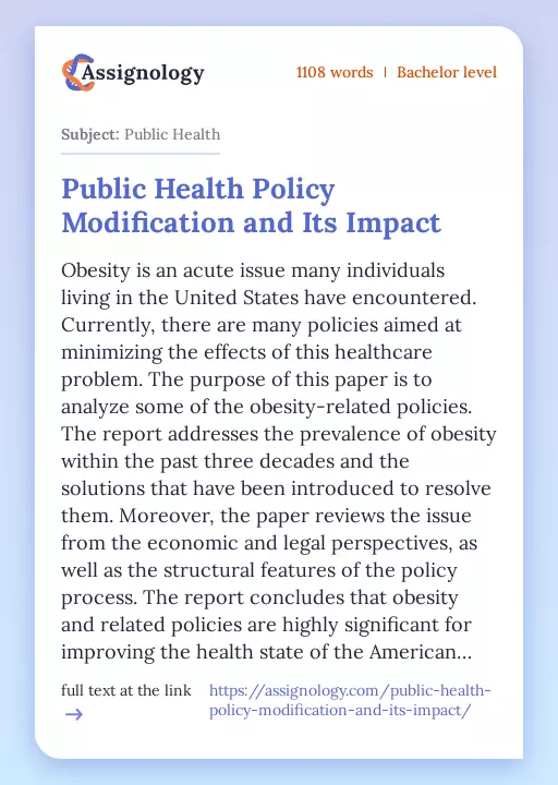 Public Health Policy Modification and Its Impact - Essay Preview