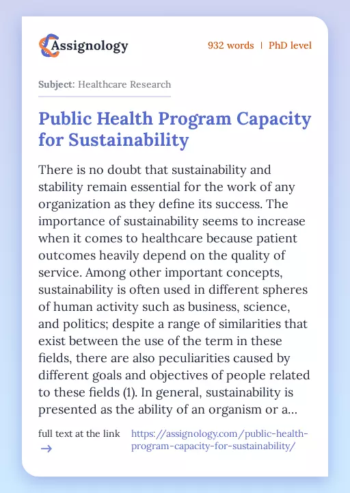 Public Health Program Capacity for Sustainability - Essay Preview