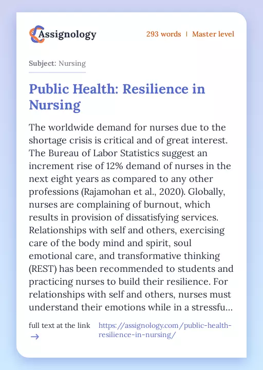 Public Health: Resilience in Nursing - Essay Preview