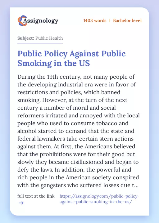 Public Policy Against Public Smoking in the US - Essay Preview