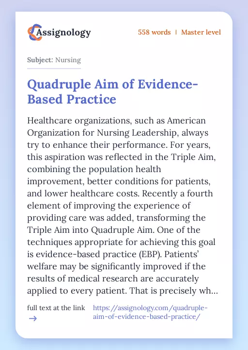 Quadruple Aim of Evidence-Based Practice - Essay Preview