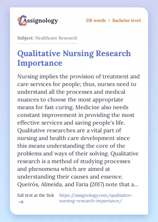 Qualitative Nursing Research Importance - Essay Preview