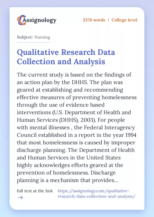 Qualitative Research Data Collection and Analysis - Essay Preview