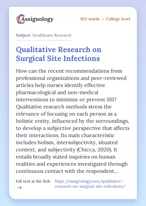 Qualitative Research on Surgical Site Infections - Essay Preview
