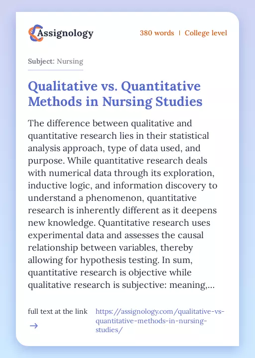 Qualitative vs. Quantitative Methods in Nursing Studies - Essay Preview
