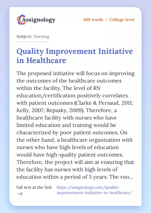 Quality Improvement Initiative in Healthcare - Essay Preview