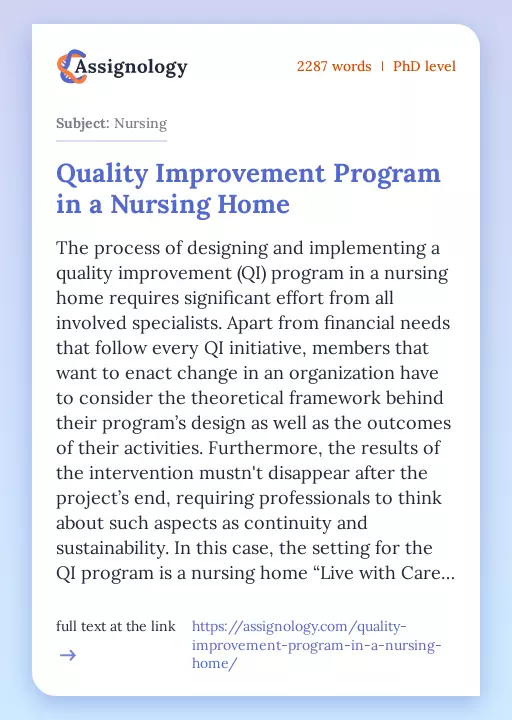 Quality Improvement Program in a Nursing Home - Essay Preview
