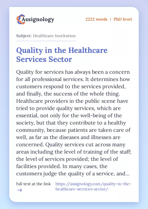 Quality in the Healthcare Services Sector - Essay Preview