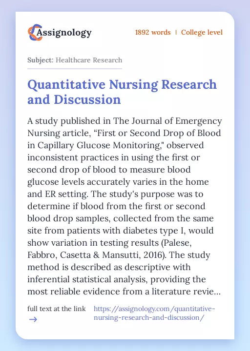 Quantitative Nursing Research and Discussion - Essay Preview