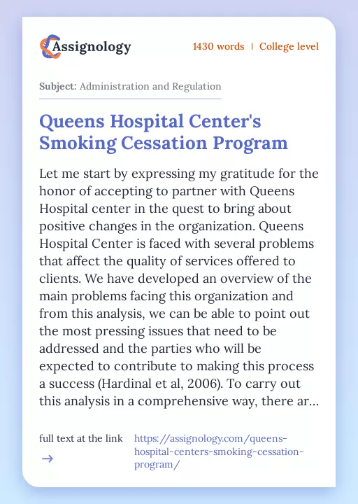 Queens Hospital Center's Smoking Cessation Program - Essay Preview