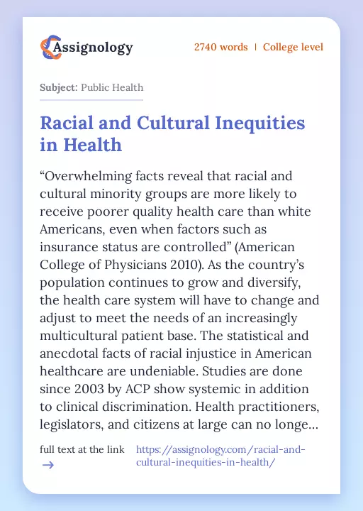 Racial and Cultural Inequities in Health - Essay Preview