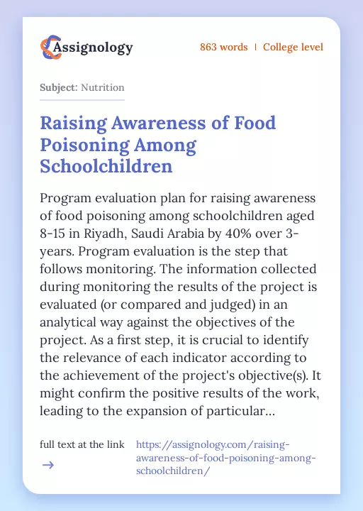 Raising Awareness of Food Poisoning Among Schoolchildren - Essay Preview