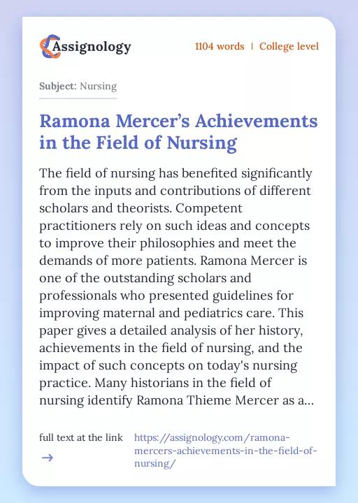 Ramona Mercer’s Achievements in the Field of Nursing - Essay Preview