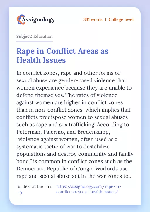 Rape in Conflict Areas as Health Issues - Essay Preview