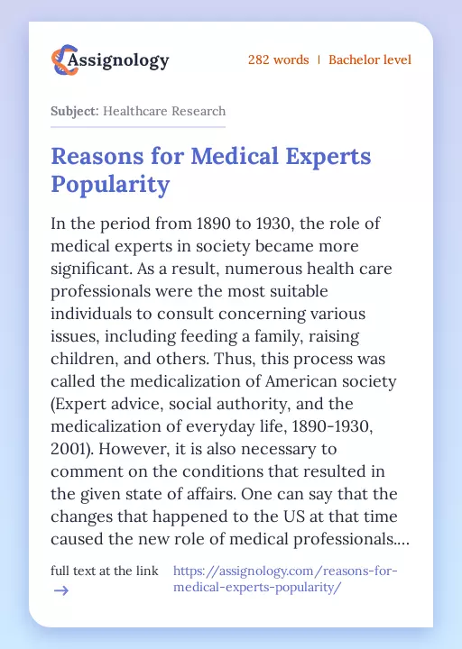 Reasons for Medical Experts Popularity - Essay Preview