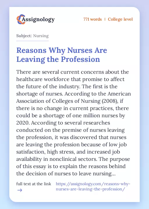Reasons Why Nurses Are Leaving the Profession - Essay Preview