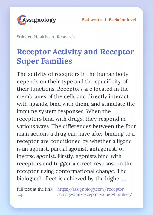 Receptor Activity and Receptor Super Families - Essay Preview