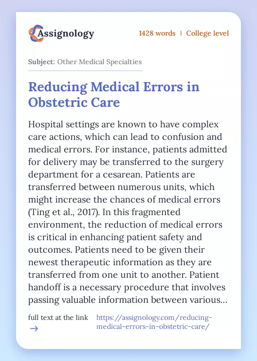 Reducing Medical Errors in Obstetric Care - Essay Preview