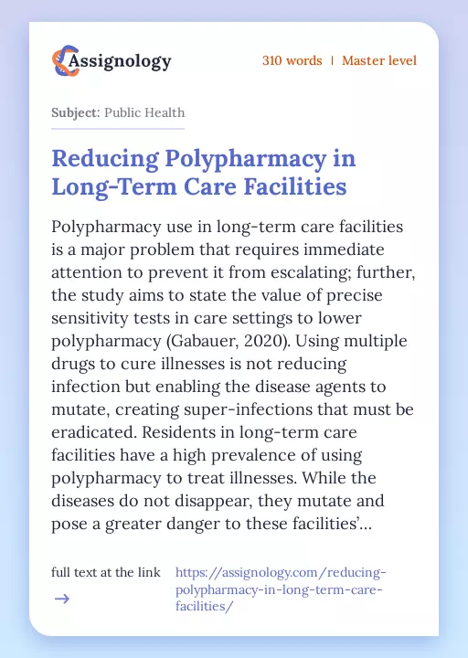 Reducing Polypharmacy in Long-Term Care Facilities - Essay Preview