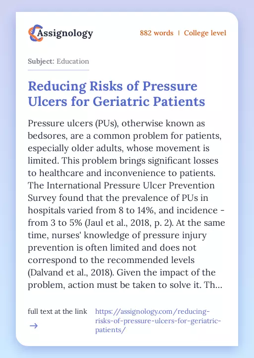 Reducing Risks of Pressure Ulcers for Geriatric Patients - Essay Preview
