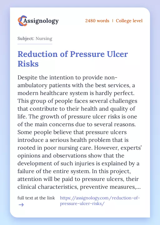 Reduction of Pressure Ulcer Risks - Essay Preview