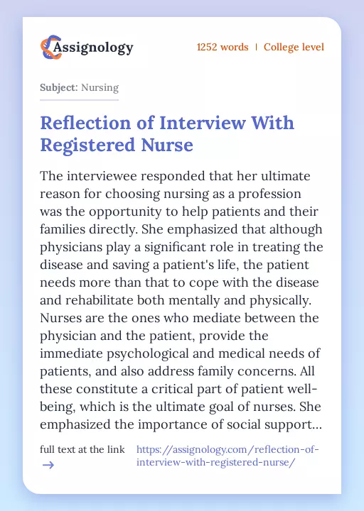 Reflection of Interview With Registered Nurse - Essay Preview