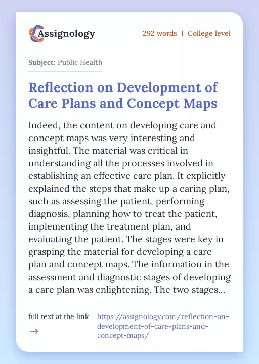 Reflection on Development of Care Plans and Concept Maps - Essay Preview