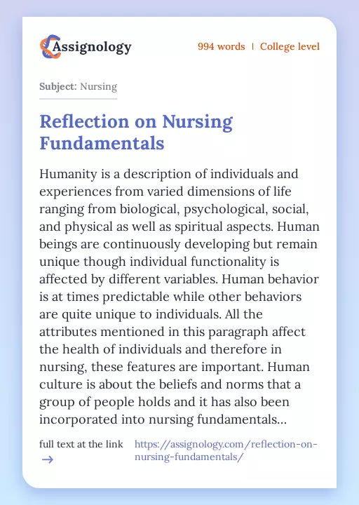 Reflection on Nursing Fundamentals - Essay Preview