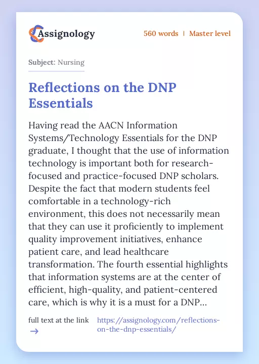 Reflections on the DNP Essentials - Essay Preview