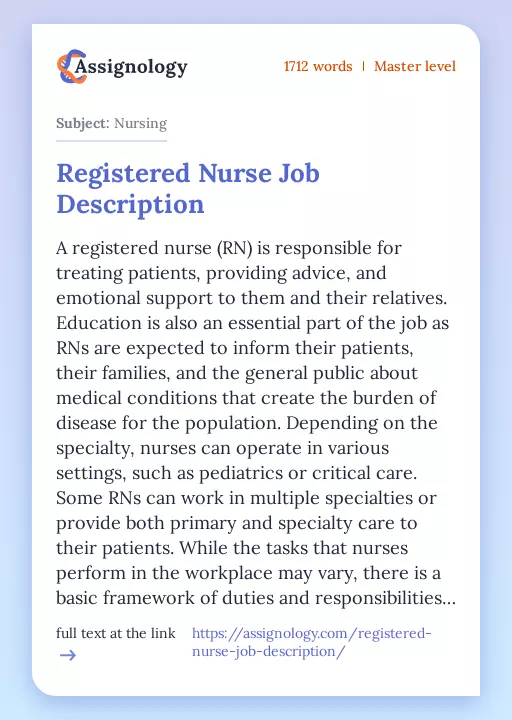 Registered Nurse Job Description - Essay Preview