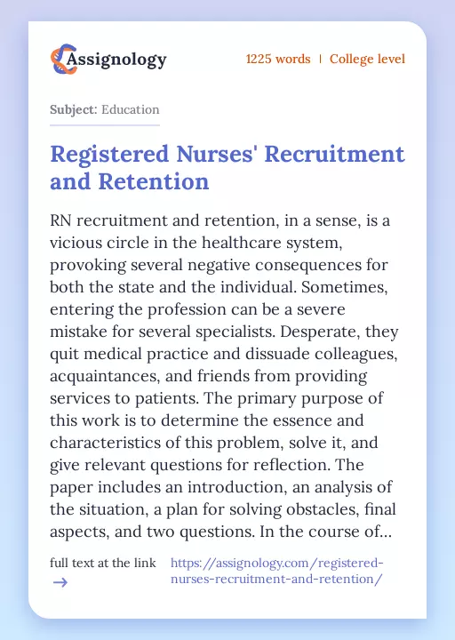 Registered Nurses' Recruitment and Retention - Essay Preview