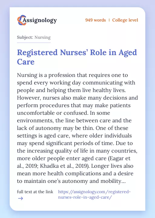 Registered Nurses’ Role in Aged Care - Essay Preview