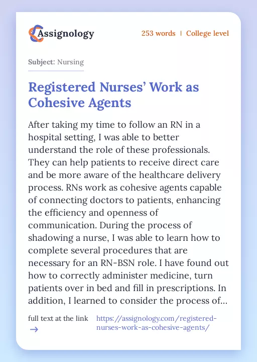 Registered Nurses’ Work as Cohesive Agents - Essay Preview