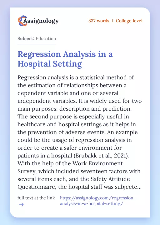 Regression Analysis in a Hospital Setting - Essay Preview