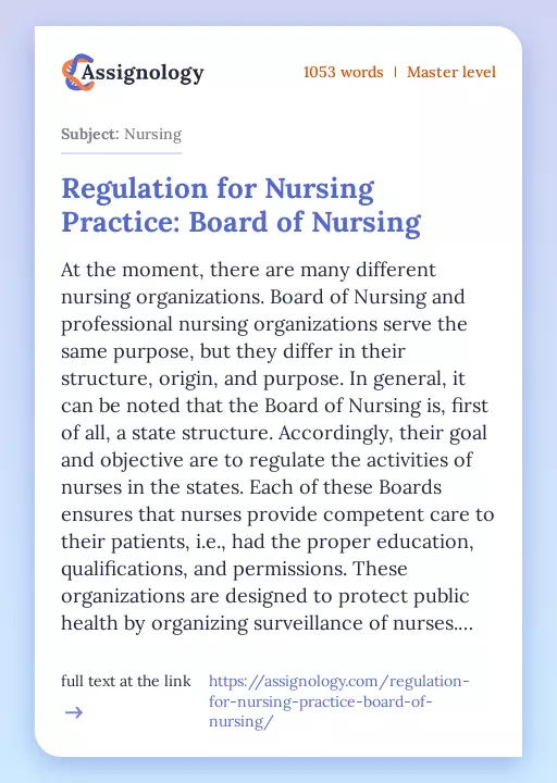 Regulation for Nursing Practice: Board of Nursing - Essay Preview