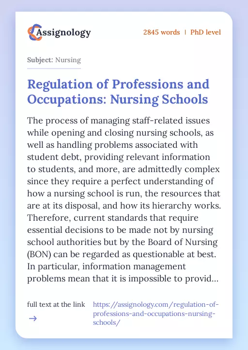 Regulation of Professions and Occupations: Nursing Schools - Essay Preview