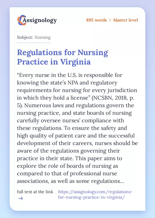 Regulations for Nursing Practice in Virginia - Essay Preview