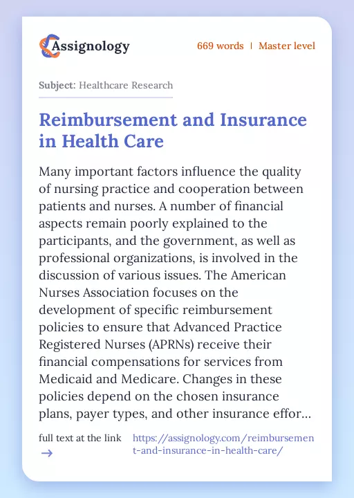 Reimbursement and Insurance in Health Care - Essay Preview