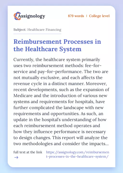 Reimbursement Processes in the Healthcare System - Essay Preview