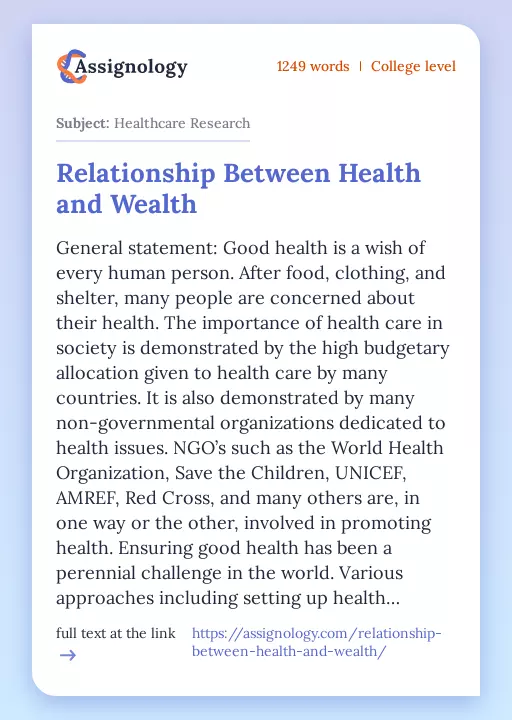 Relationship Between Health and Wealth - Essay Preview