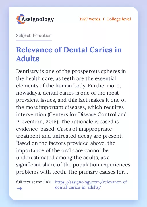 Relevance of Dental Caries in Adults - Essay Preview