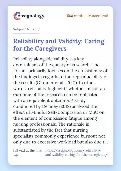 Reliability and Validity: Caring for the Caregivers - Essay Preview