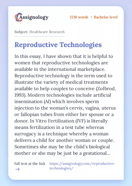 Reproductive Technologies - Essay Preview