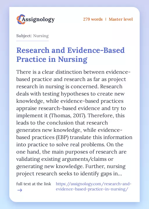 Research and Evidence-Based Practice in Nursing - Essay Preview