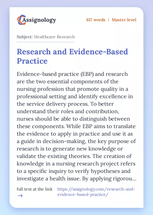 Research and Evidence-Based Practice - Essay Preview