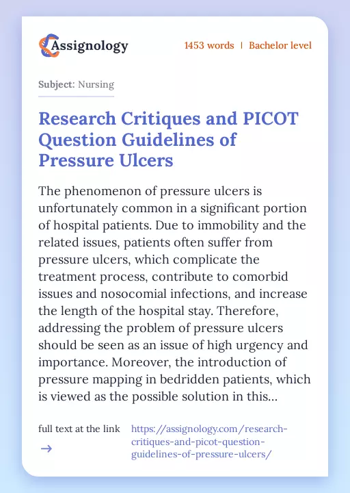 Research Critiques and PICOT Question Guidelines of Pressure Ulcers - Essay Preview