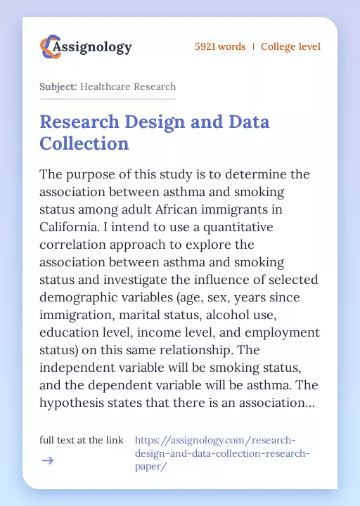 Research Design and Data Collection - Essay Preview
