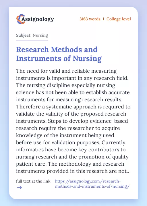 Research Methods and Instruments of Nursing - Essay Preview