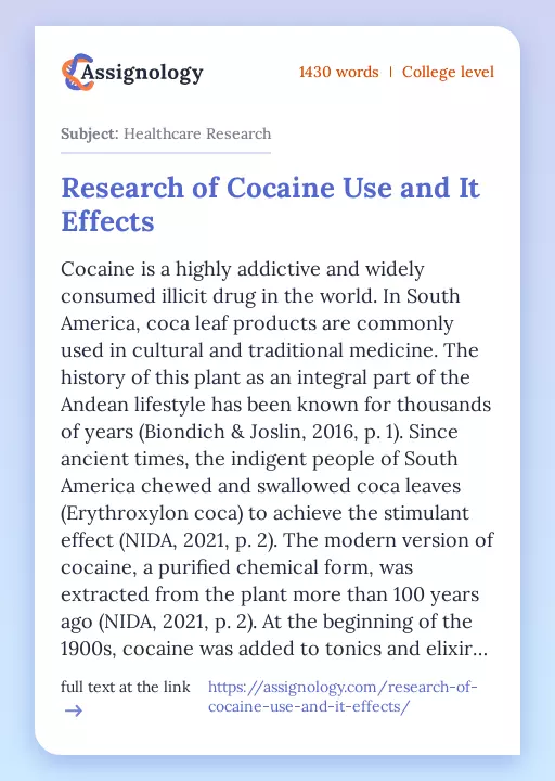 Research of Cocaine Use and It Effects - Essay Preview